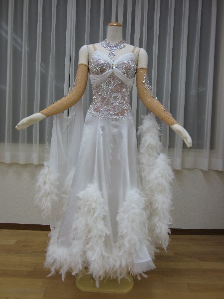 社交ダンス白いスタンダードドレス-